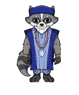 Ebere raccoon character from The Cats and The Coons teaching wisdom, culture, and life lessons for kids