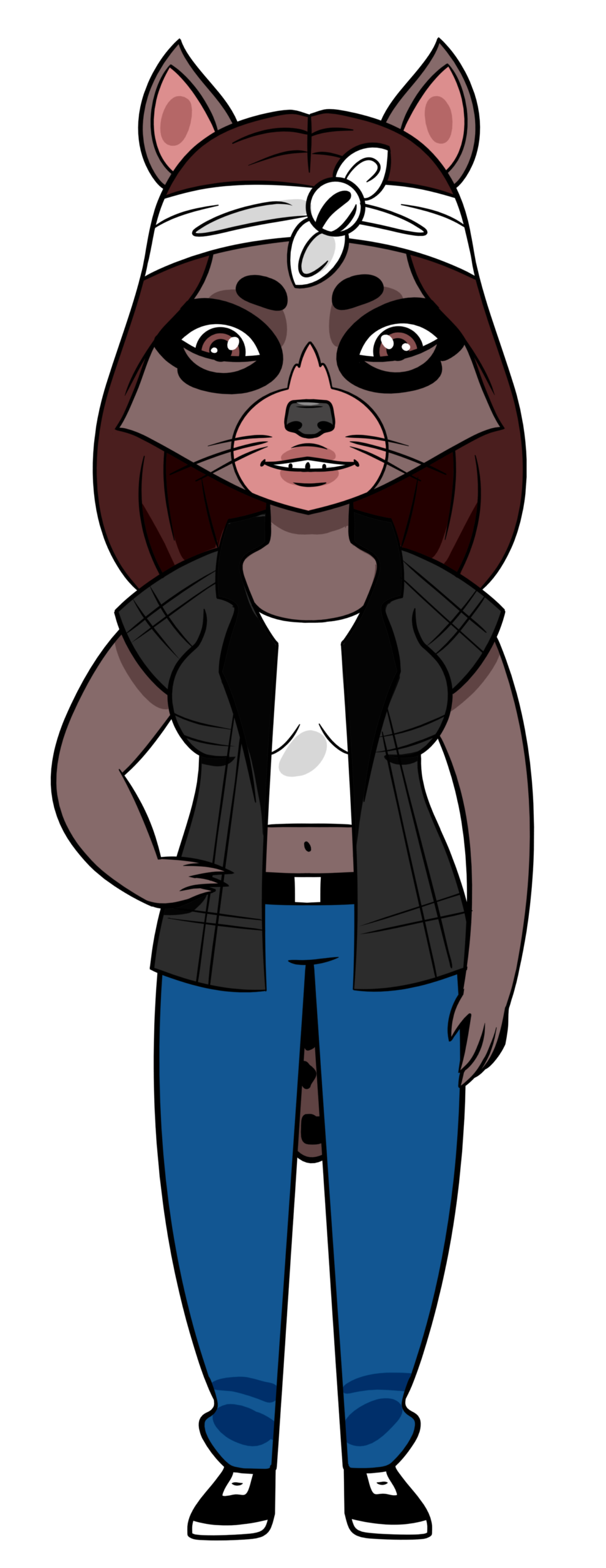 Selena the raccoon character from Colombia in The Cats and The Coons teaching health, culture, nutrition, family, and natural living